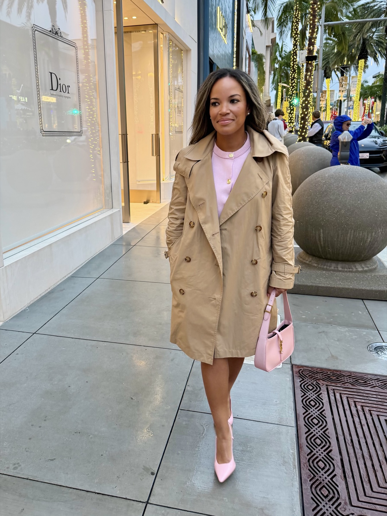 Sherrie Brady on a palm-lined Beverly Hills street